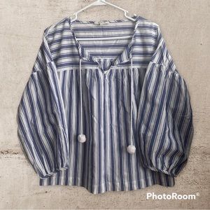 Like New Madewell Blue & White Stripe Peasant Top w/ Balloon Sleeves Sz Medium